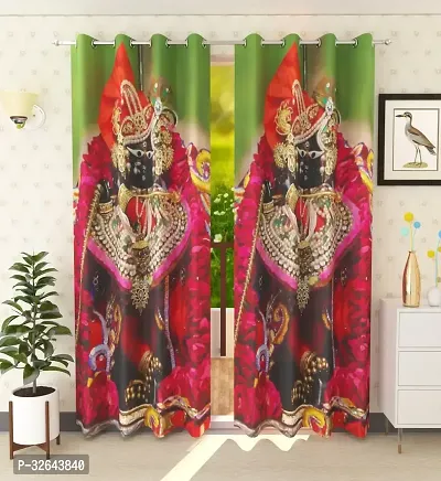 Stylish Green Polyester Printed Door Curtains 7x4 Ft Pack Of 2