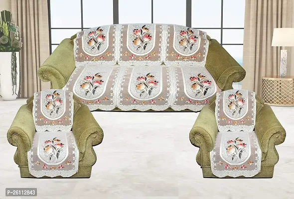 Fancy 5 Seater Polycotton Sofa And Chair Cover Set Off White Set Of 6 Pieces-thumb0