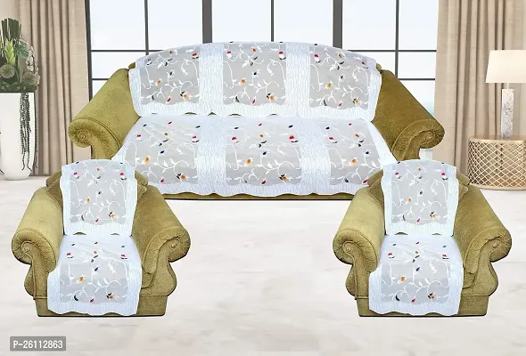 Fancy Polycotton Flowered 5 Seater Sofa And Chair Cover Set Of 6 Pieces White-thumb0