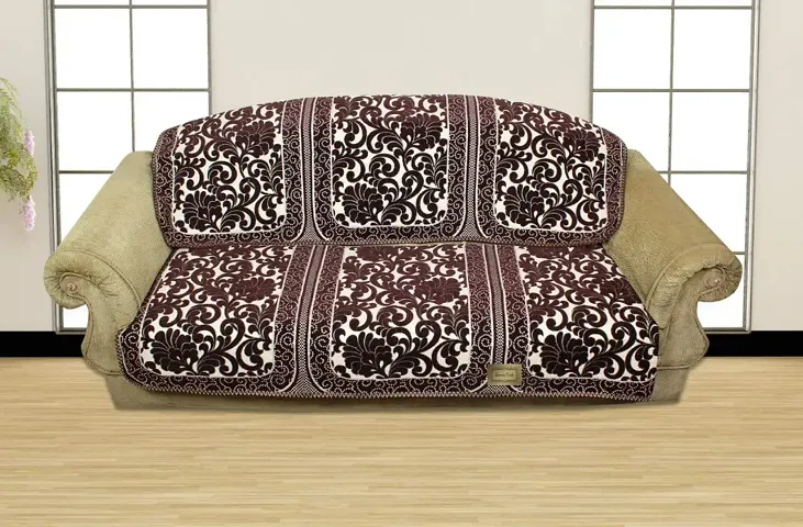 Luxury Crafts Luxurious Velvet Floral Sofa Cover 3 Seater (Standard)- (Coffee)