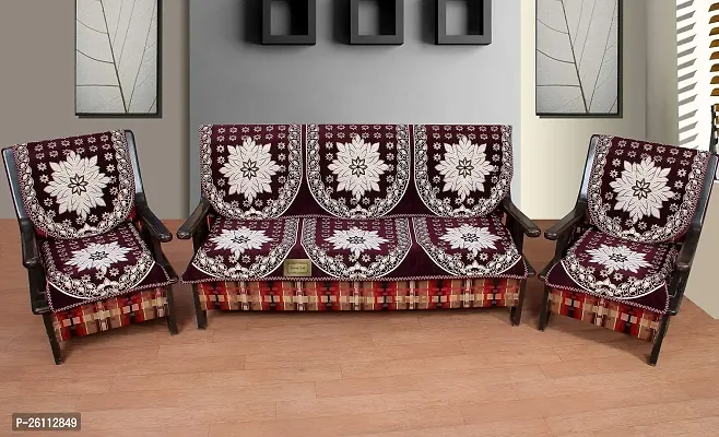 Fancy 5 Seater Cotton Flowered Sofa And Chair Cover Coffee, Set Of 6 Pcs