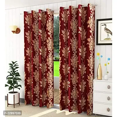 LUXURY CRAFTS Eyelet Polyester Door Curtain 7 feet x 4 feet(Pack of 1)(Maroon)