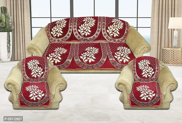 Fancy Chenille Luxurious 5 Seater Sofa And Chair Cover Set Of 6 Pcs Maroon