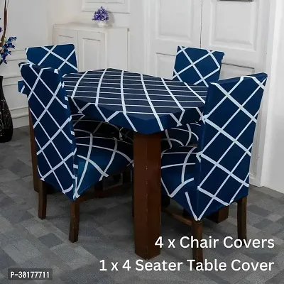 Beautiful Stretchable Chair Cover + Dining Table Cover 4 Seater| Pack of 5 Pcs-thumb0