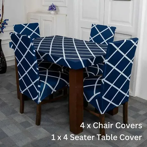 Stretchable Chair Cover + Dining Table Cover 4 Seater| Pack of 5 Pcs