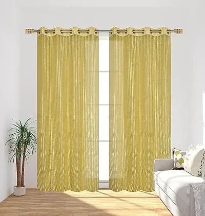 Roomesssentials Polyester Designer Semi Transparent Eyelet Fitting Curtain with Stainless Steel Rings Pack of 2 for Window Bedroom,Living Room