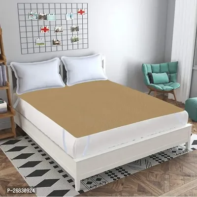 Elastic Strap Non Woven Double Bed Size(72x78 inches) Waterproof Mattress Cover/Mattress Protector (Beige)-thumb0