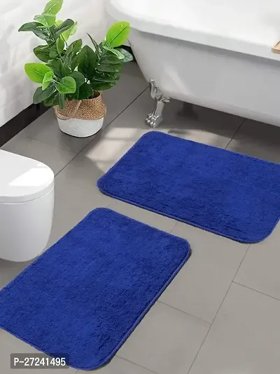 Luxury Crafts Multipurpose Easy Living Soft Microfiber Anti-Skid  Bath Mat/Doormat/Kitchen Mat Pack Of 2 ( 37X57 Cm)-Blue-thumb2