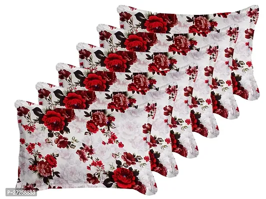 Luxury Crafts Polycotton  Set of 6 Pillowcovers, Printed Pillowcase in King Size, Soft and Durable Pillow Covers with Envelope Closure (17x27 Inches) - White  Red(Pack of 6)