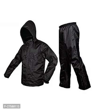 Polyester Water Resistant, XL fully waterproof Rain Coat with Pant|Rain Coat pair for Men  (Black, Medium)-thumb0
