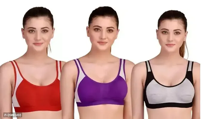 Stylish Women Cotton Non Padded Sports Bras Pack of 3