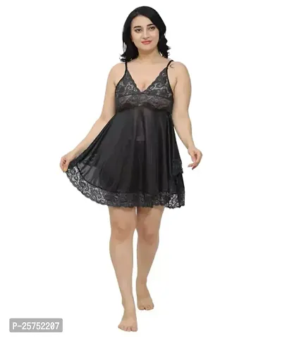 Comfortable Black Polyester Lace Baby Dolls For Women-thumb0