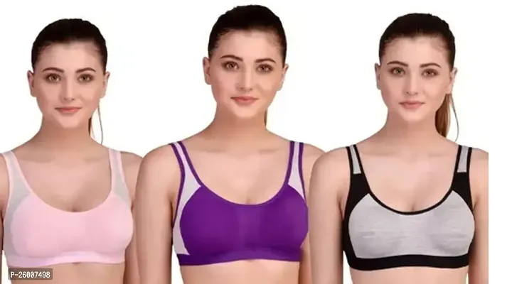 Stylish Women Cotton Non Padded Sports Bras Pack of 3