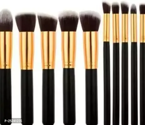 Glamzone Professionals Makeup Brushes Synthetic Kabuki Foundation Face Powder Blush Eyeshadow Brush Makeup Brush Kit With Blender Sponge And Brush Cleaner - Makeup Brushes Set 10Pcs, Black/Golden-thumb0