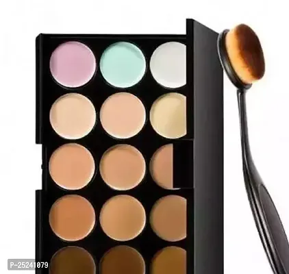 Sh. Beauty 15 Colors Natural Contour Face Cream Makeup Concealer Palette + Oval Shape Make Up Brush