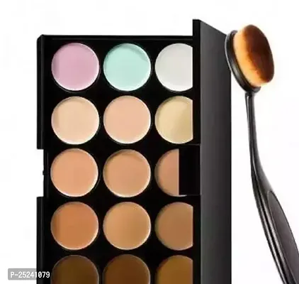 Sh. Beauty 15 Colors Natural Contour Face Cream Makeup Concealer Palette + Oval Shape Make Up Brush-thumb0