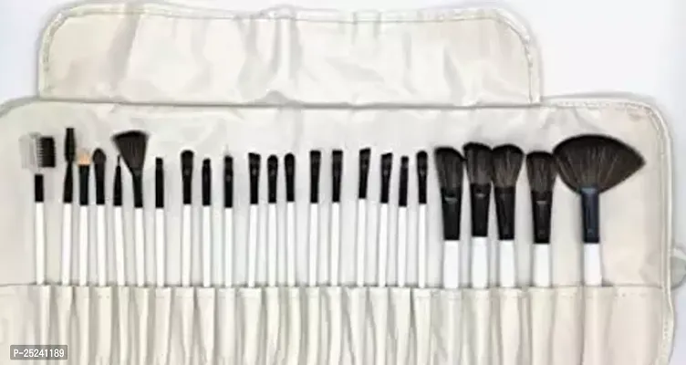 Civaki Professional Off White 24 Piece Cosmetic Brush Set - Makeup Brush Set With Premium Synthetic Leather Case, Cosmetic Makeup Brush Kit Set Whi