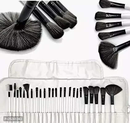 Start Makers Professionals 24Pcs Makeup Brush Set For Foundation, Face Powder, Blush Blending Brushes, Wooden Handle Cruelty-Free Synthetic Fiber Bristles With Leather Case - White-thumb0