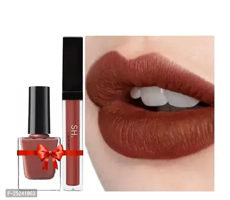 Pillow Talk Nudes Color Nail Polish With Matching Shade Liquid Matte Lipstick Combo-thumb0