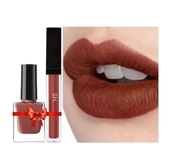 SH.HUDA Professional Beauty Lipsticks for Women with Matching Shade Nail Polish