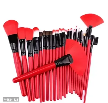 Start Makers Professionals 24Pcs Makeup Brush Set For Foundation, Face Powder, Blush Blending Brushes, Wooden Handle Cruelty-Free Synthetic Fiber Bristles With Leather Case Red-thumb0