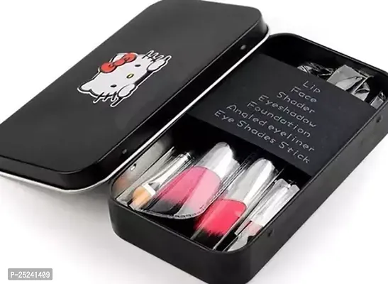 Glamzone Makeup Brushes Soft Bristle Makeup Mini Brush Kit With Hello Kitty Print Storage Box | Makeup Blending Brushes Set Of 7 - Black Color-thumb0