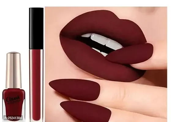 Huda Crush Beauty Combo Pack Of Beauty Lipstick With Matching Shade Nail Polish/Paint Deep Marron Edition