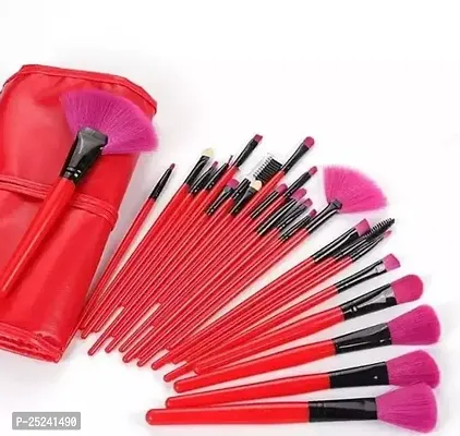 Glamzone Makeup Brushes Soft Bristle Makeup Brush Set With Pu Leather Case - Black, 24 Pieces, 24 In 1 Makeup Brush Red-thumb0