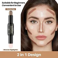 HUDACRUSH Beauty 3in1 Face Contour Kit - 4 Shades Contour Palette Light/Medium | Shimmering Bronzer Powder Makeup | 2in1 Double-End Contour Highlighter Stick Face Concealer Makeup Combo Of 3 Items-thumb3