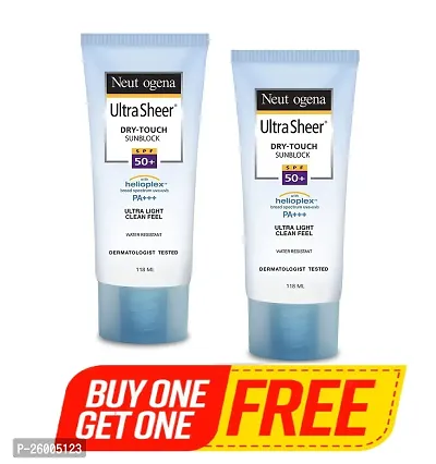 Ultra Sheer Sunscreen SPF 50+ | Broad Spectrum UVA/UVB PA++++ | No White Cast | Water resistant, Ultra light  Non sticky | For Oily, Dry  Sensitive Skin | For Men  Women | 118g x 2 (PACK OF 2)