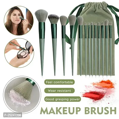 Glamzone Makeup Brushes 13Pc Makeup Brush Set With Soft Fluffy Pouch Cosmetic Makeup Brush Set Pack Of 13 With Travel Bag Green-thumb5