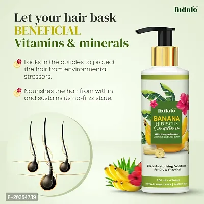 Indalo Banana Hibiscus Moisturizing Shampoo (200ml) and Conditioner (200ml) Combo with Vitamin E and Shea Butter for Dry  Frizzy Hair | Paraben and Sulphate Free | UV Protection For Men and Women-thumb5