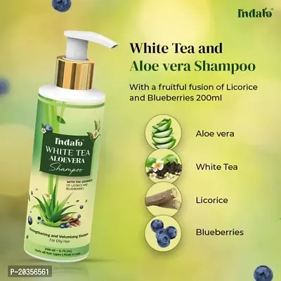 Indalo White Tea Aloevera Strengthening Shampoo (200ml) and Conditioner (200ml) Combo with Licorice and Blue Berries for Oily Hair Paraben Free Sulphate Free For Men and Women-thumb5