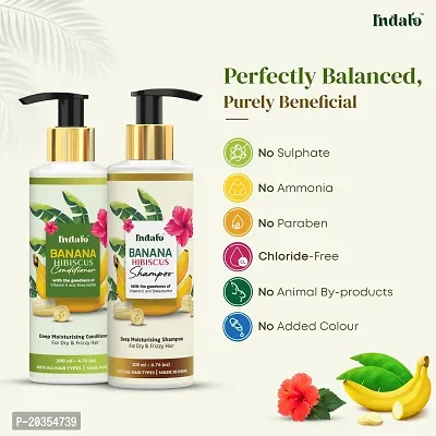 Indalo Banana Hibiscus Moisturizing Shampoo (200ml) and Conditioner (200ml) Combo with Vitamin E and Shea Butter for Dry  Frizzy Hair | Paraben and Sulphate Free | UV Protection For Men and Women-thumb4