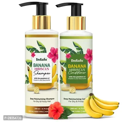 Indalo Banana Hibiscus Moisturizing Shampoo (200ml) and Conditioner (200ml) Combo with Vitamin E and Shea Butter for Dry  Frizzy Hair | Paraben and Sulphate Free | UV Protection For Men and Women