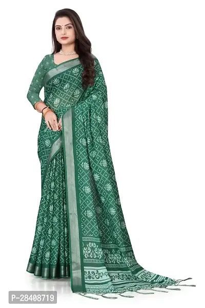 Stylish Cotton Silk Green Printed Saree with Blouse piece-thumb0