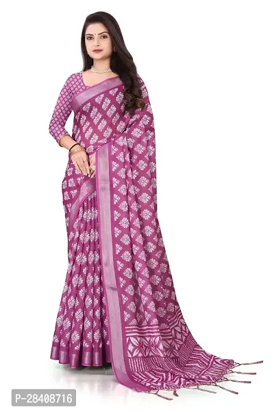 Stylish Cotton Silk Pink Printed Saree with Blouse piece