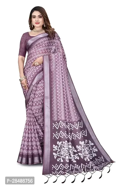 Stylish Cotton Silk Purple Printed Saree with Blouse piece