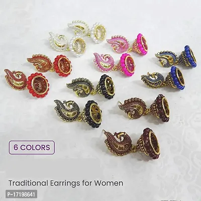 Rdgs Multicolour Golden Gold-Plated Oxidized Gold Peacock Traditional Marriage Party Combo Small Drop Jhumki Earrings For Wedding For Women -Set Of 6-thumb2