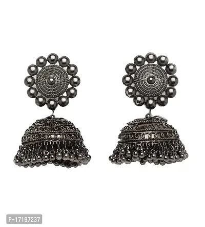 Chui Mui Oxidised Black  Silver-toned Oxidized dome shape Jhumka Earrings-thumb0