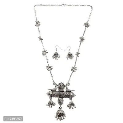 Oxidised Jewellery Set for Women | Silver Jewellery Set | German Silver Jewellery set | Long Afgani Chain Pendaint with Earring | Necklace Jewellery Set for Women |-thumb2