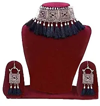 RatCraft Made in India Special Combo Offer Jewellery Set and Hoop earrings for Women Silver and Black Plated unique Oxidised Tribal Cotton Thread Traditional Earring Set with for Women  Girls-thumb1