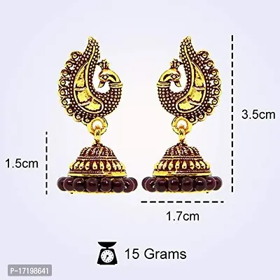 Rdgs Multicolour Golden Gold-Plated Oxidized Gold Peacock Traditional Marriage Party Combo Small Drop Jhumki Earrings For Wedding For Women -Set Of 6-thumb3