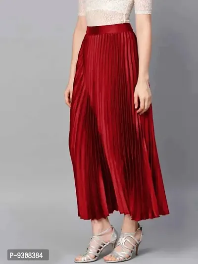 Womens Satin Accordion Pleated A-Line Midi Skirt-thumb3