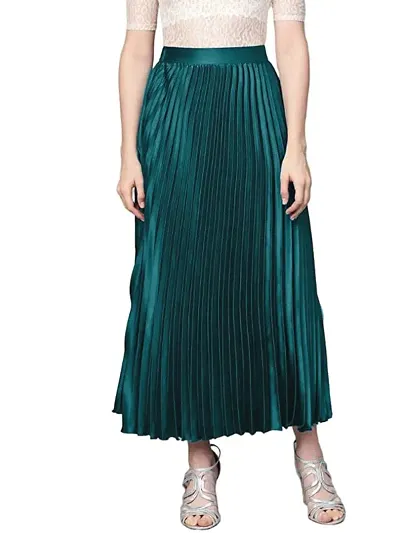 Womens Satin Accordion Pleated A-Line Midi Skirt