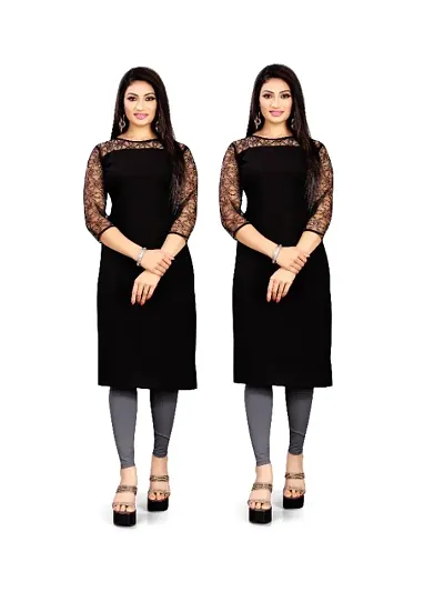 Women Stylish American Crepe Solid Straight Combo Of 2 Kurti