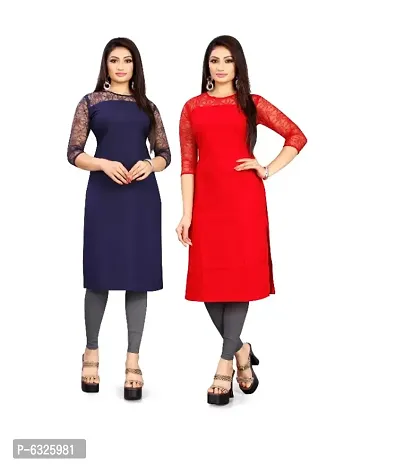 Women Stylish Solid Straight Combo of 2 Kurta