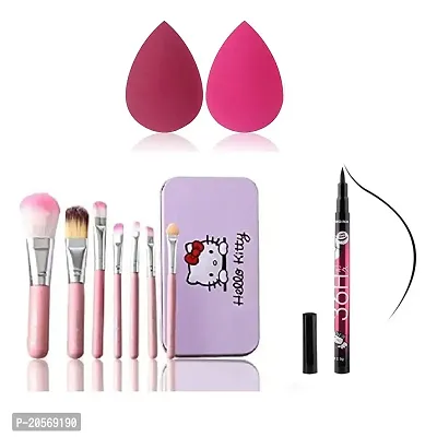 KTABRIZ 7 Pink Makeup Brushes Set with Storage Box for Makeup with 1 Eyeliner and 2 Beauty Blenders - (Pack of 10)