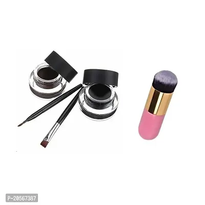 Womens  Girls KTABRIZ 2in1 Brown  Black LightWeight 2 Gel Eye-Liners with Bruhses and 1 Pink Mini Foundation Brush for Makeup- (Pack of 5)-thumb0