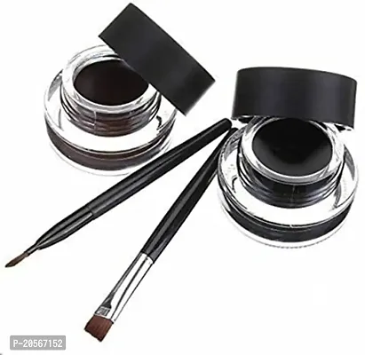 Womens  Girls KTABRIZ 2in1 Brown  Black LightWeight 2 Gel Eye-Liners with Bruhses and 1 White Mini Foundation Brush for Makeup- (Pack of 5)-thumb2